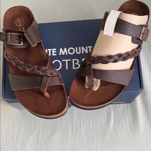 White Mountain Brown Leather Sandals with Braided Straps